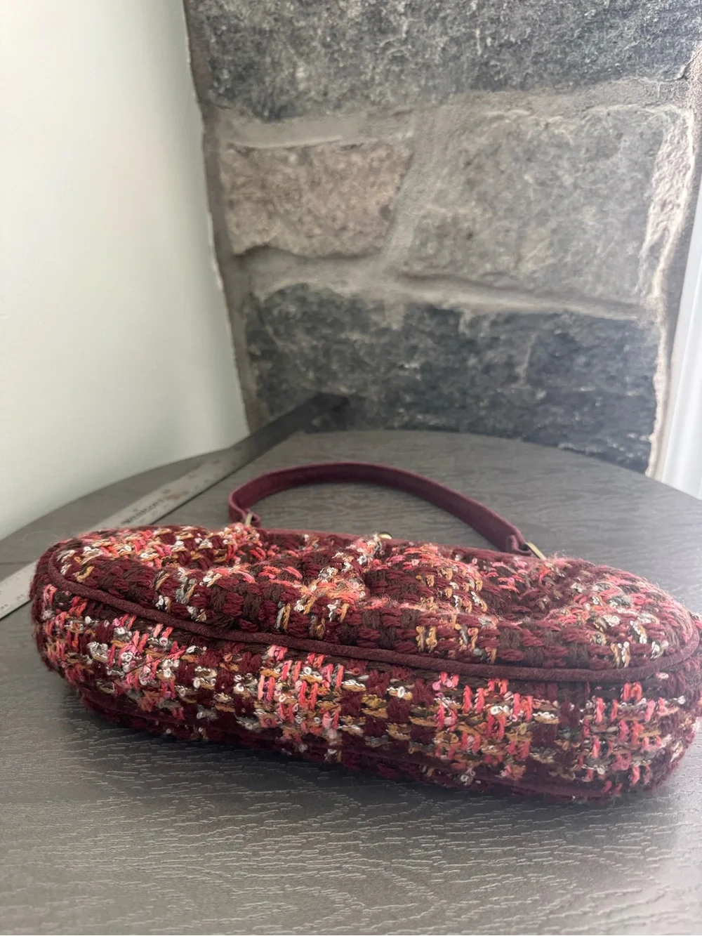 Vera Bradley Vintage-Inspired Burgundy Brown Tweed Frame-Top Handbag